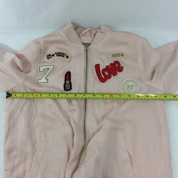 Vero Moda Women’s Lightweight Bomber Jacket  Light Pink w/ Patches XS - Picture 6 of 8